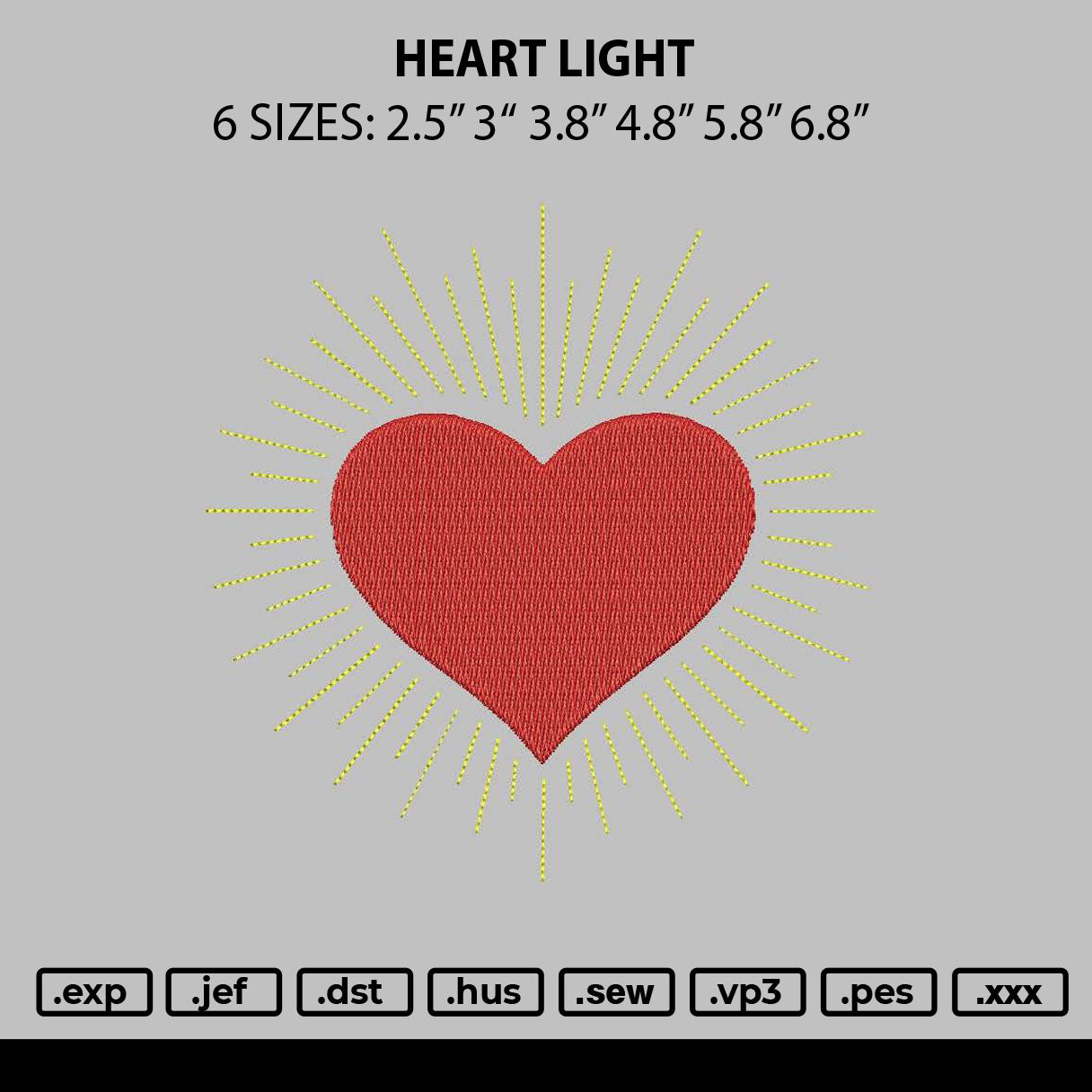 Heart Light Embroidery File 6 sizes