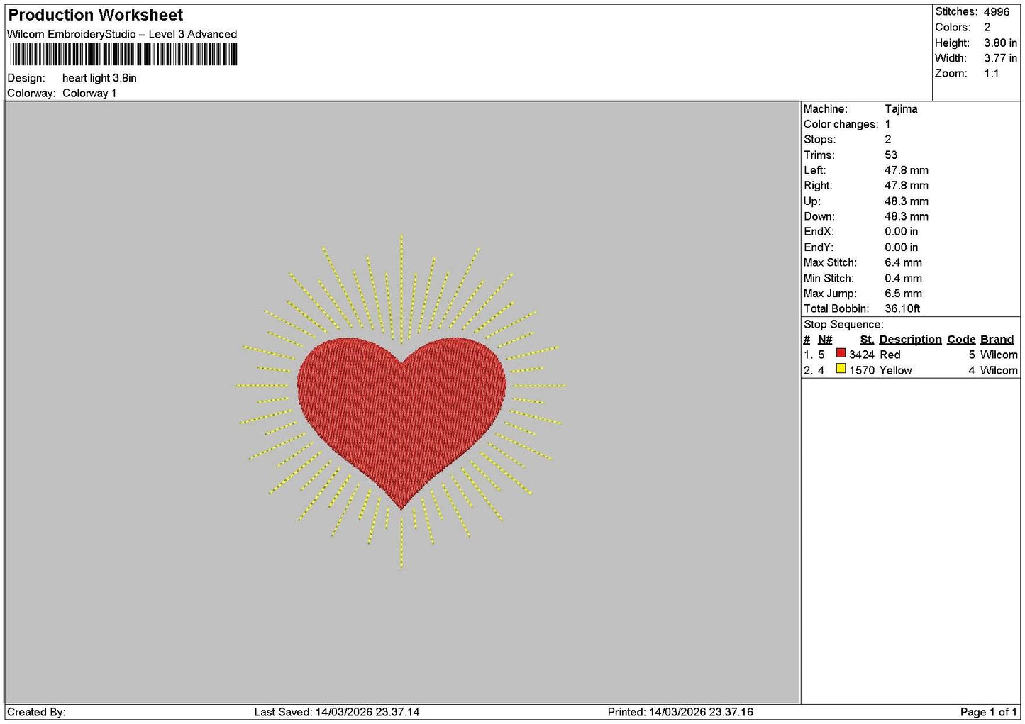 Heart Light Embroidery File 6 sizes