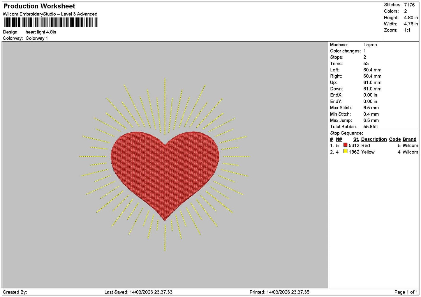 Heart Light Embroidery File 6 sizes