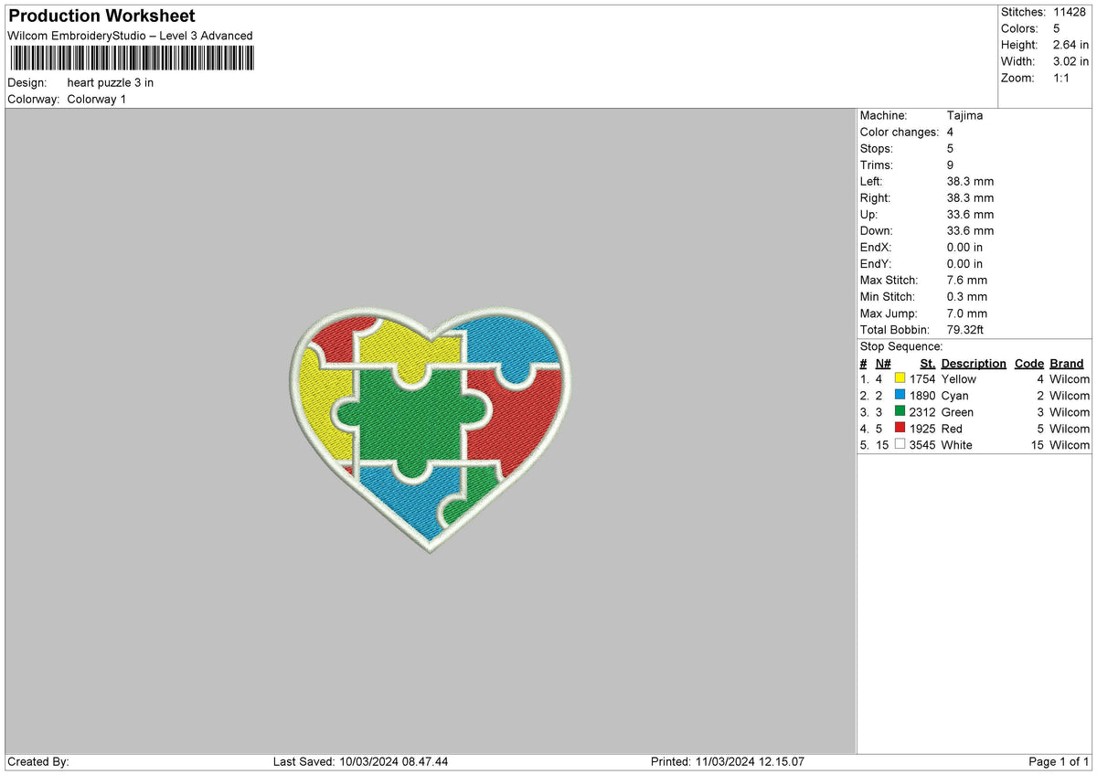 Heart Puzzle Embroidery File 6 sizes