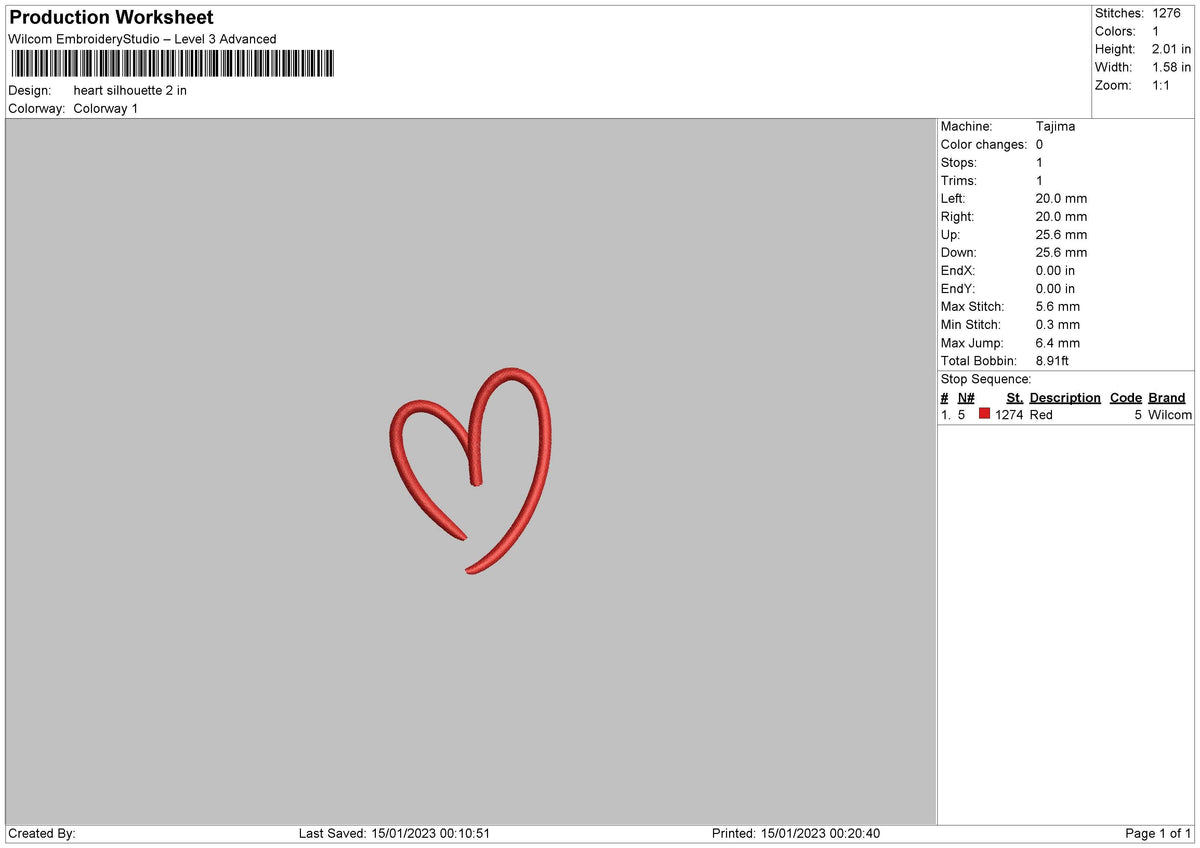Heart Silhouette Embroidery File 6 sizes