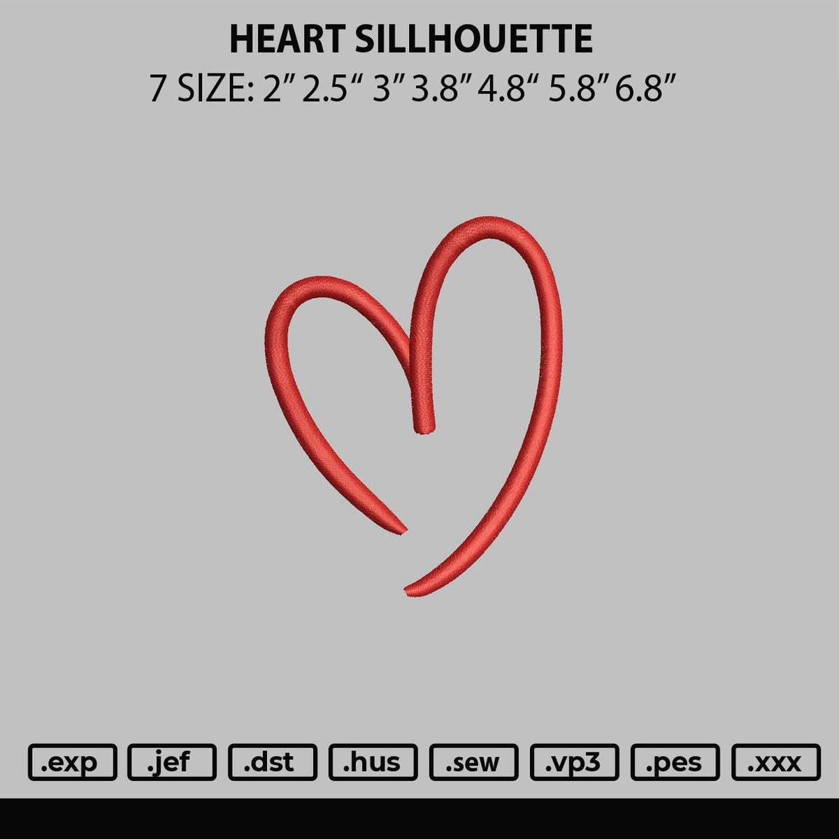 Heart Silhouette Embroidery File 6 sizes