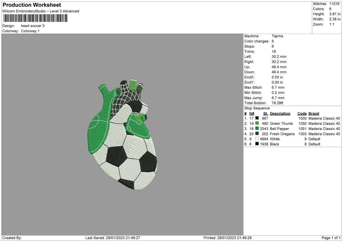 Heart Soccer Embroidery File 6 sizes
