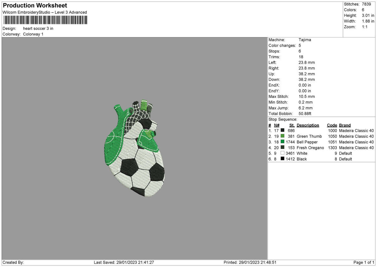 Heart Soccer Embroidery File 6 sizes