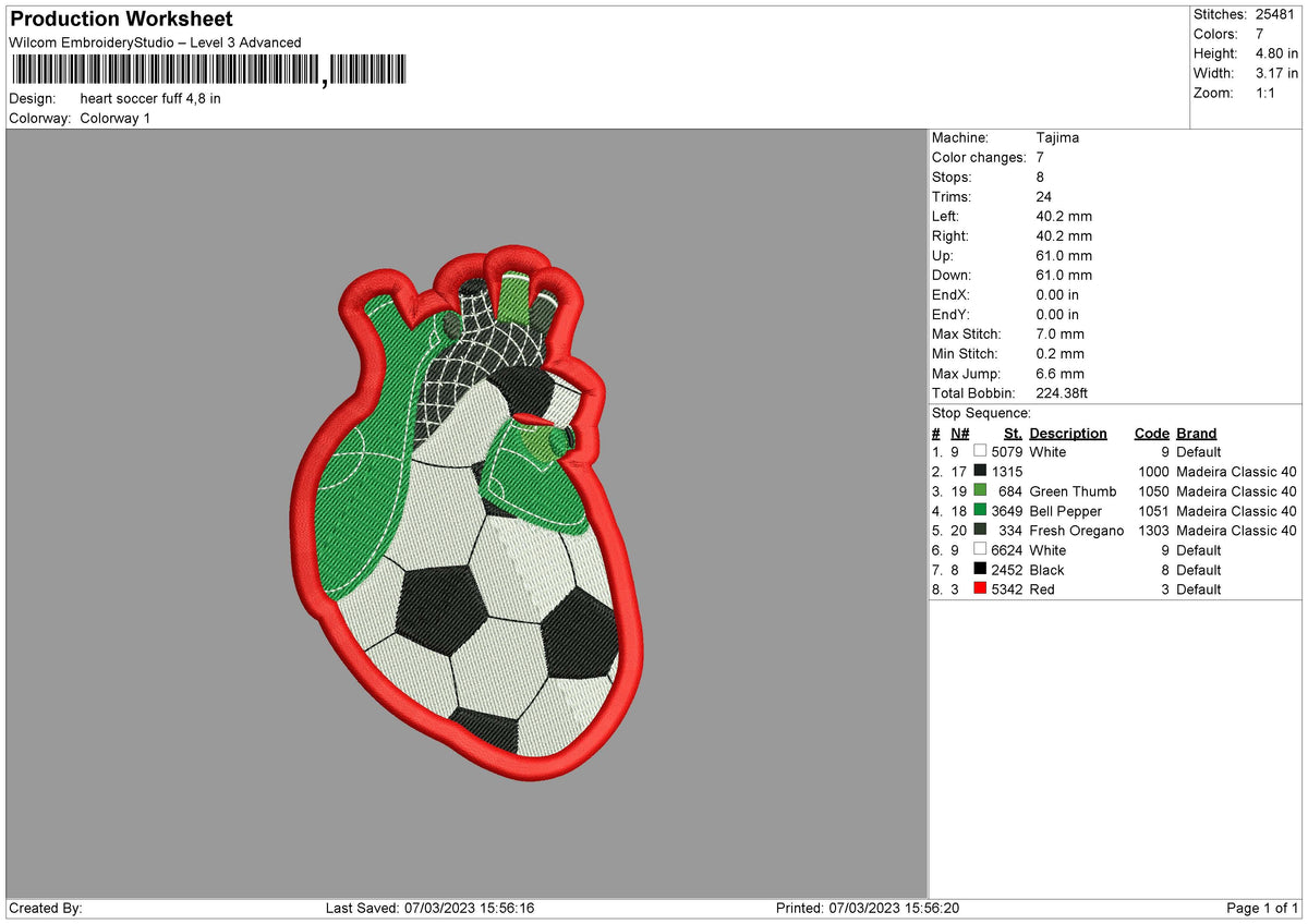 Heart Soccer Puff Embroidery File 6 sizes
