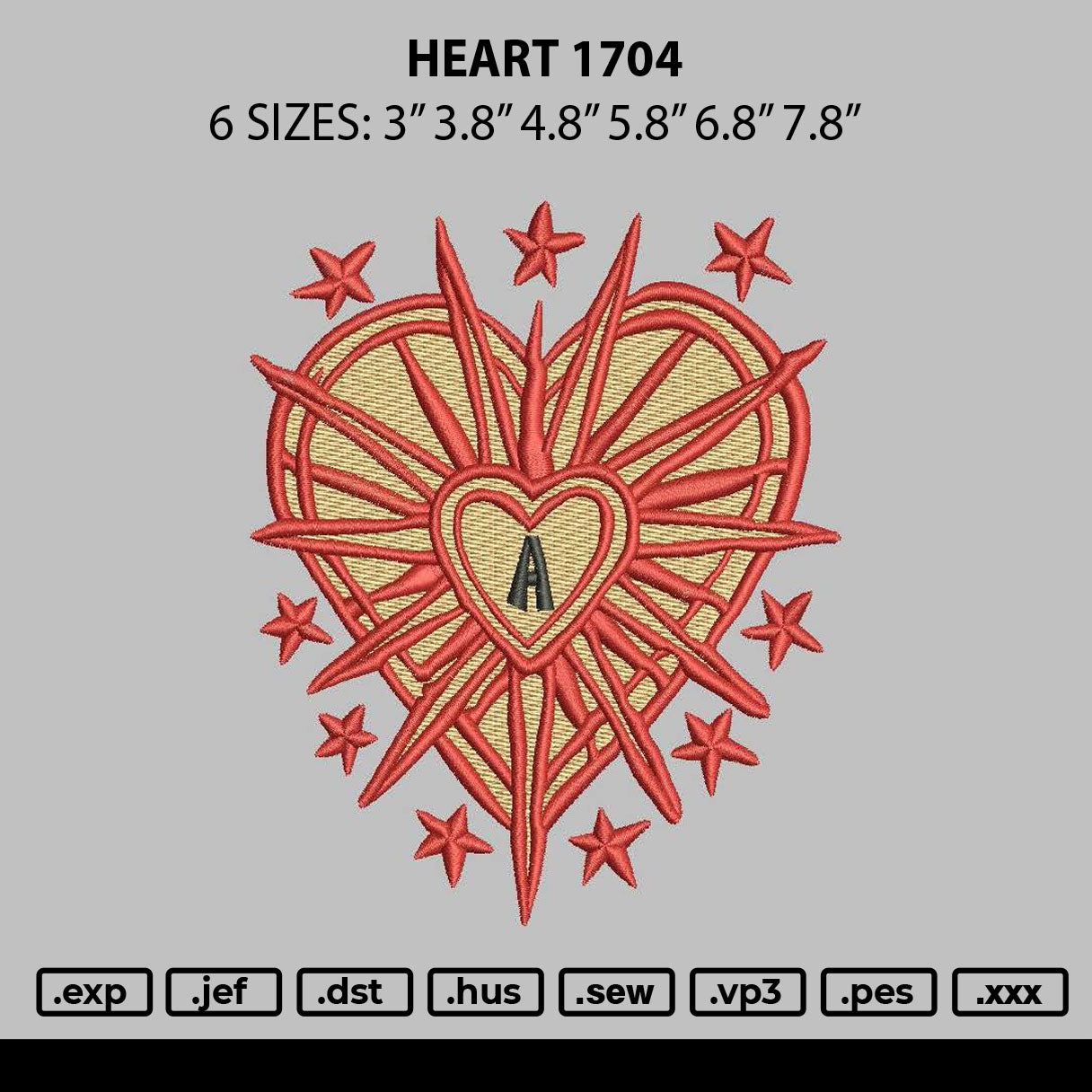 Heart 1704 Embroidery File 6 sizes