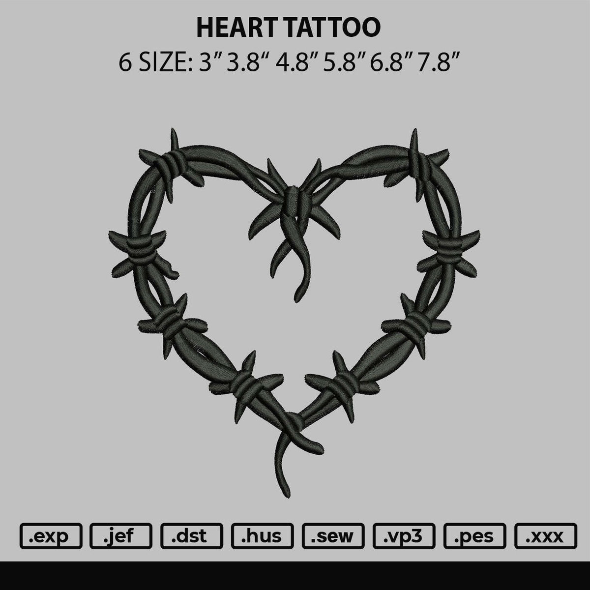 Heart Tattoo Embroidery File 6 sizes