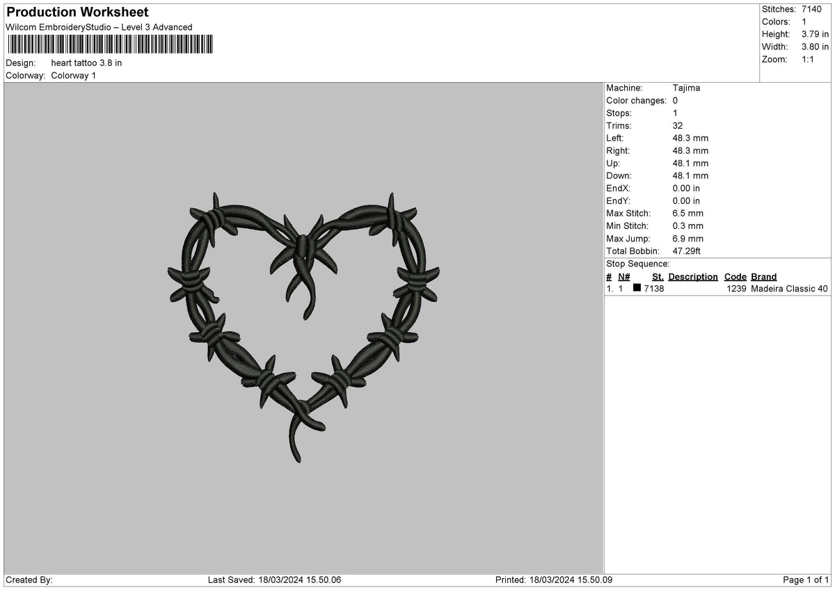 Heart Tattoo Embroidery File 6 sizes