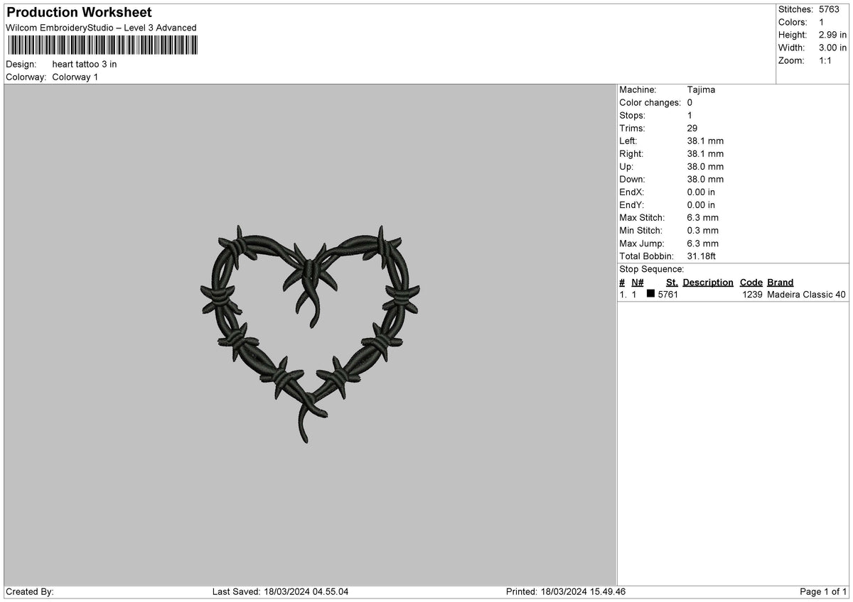 Heart Tattoo Embroidery File 6 sizes