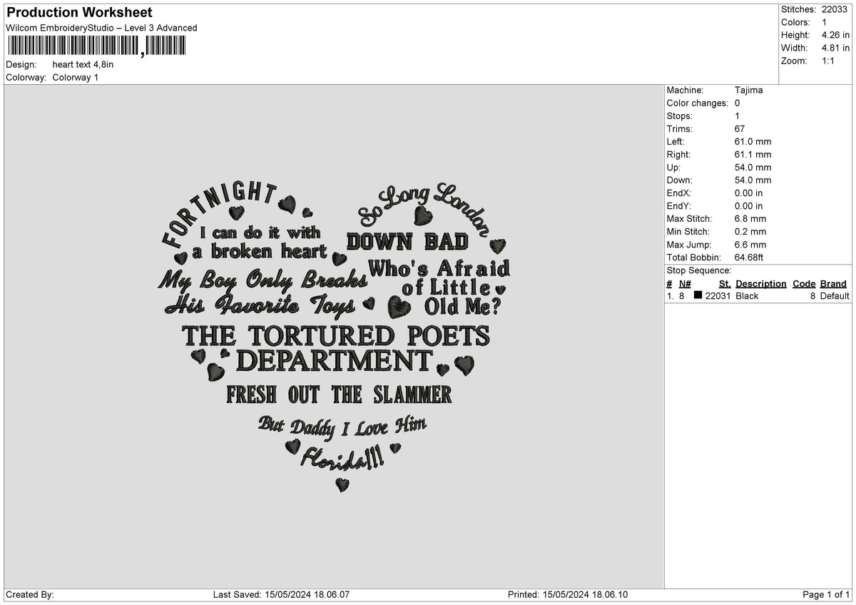 Heart Text 1505 Embroidery File 6 sizes