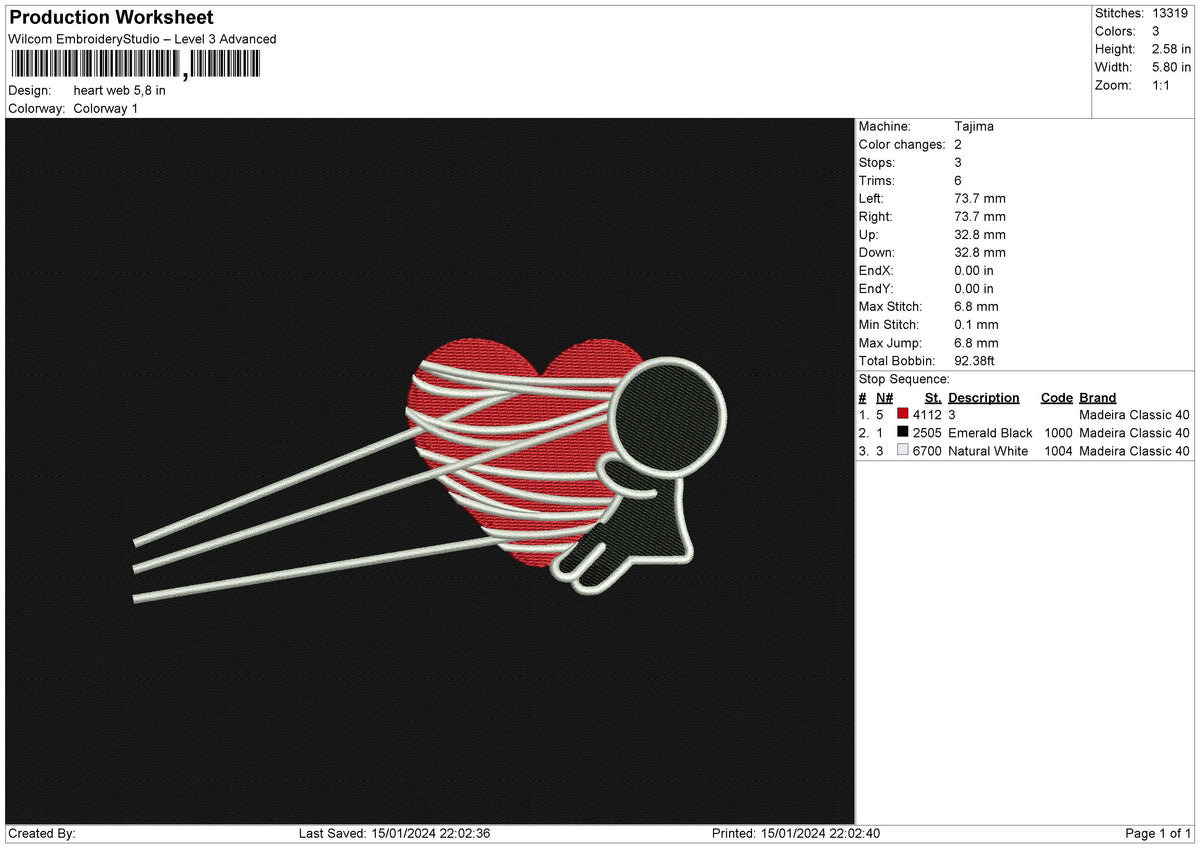 Heart web Embroidery File 6 size