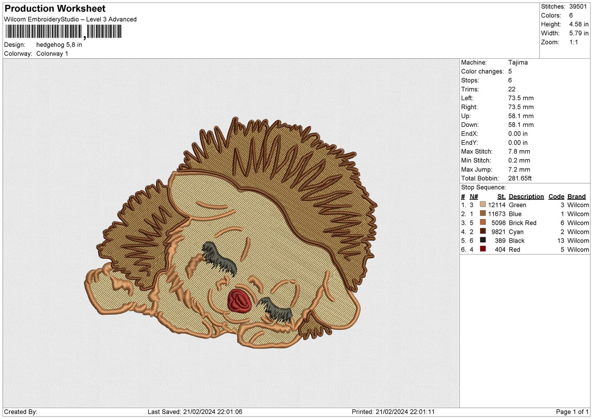 Hedgehog Embroidery File 6 size