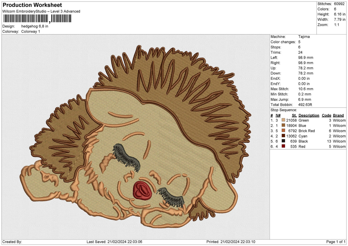Hedgehog Embroidery File 6 size