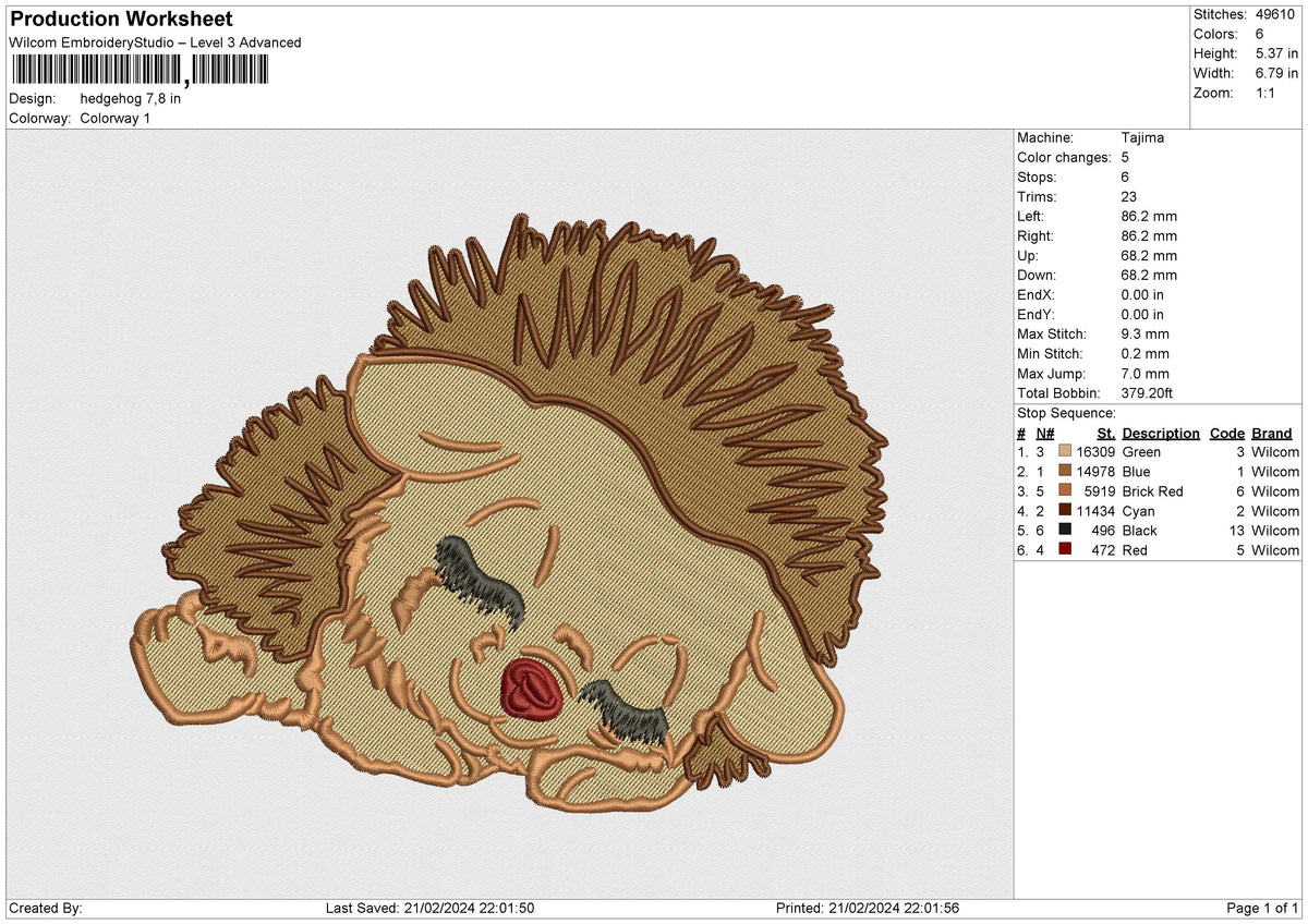 Hedgehog Embroidery File 6 size