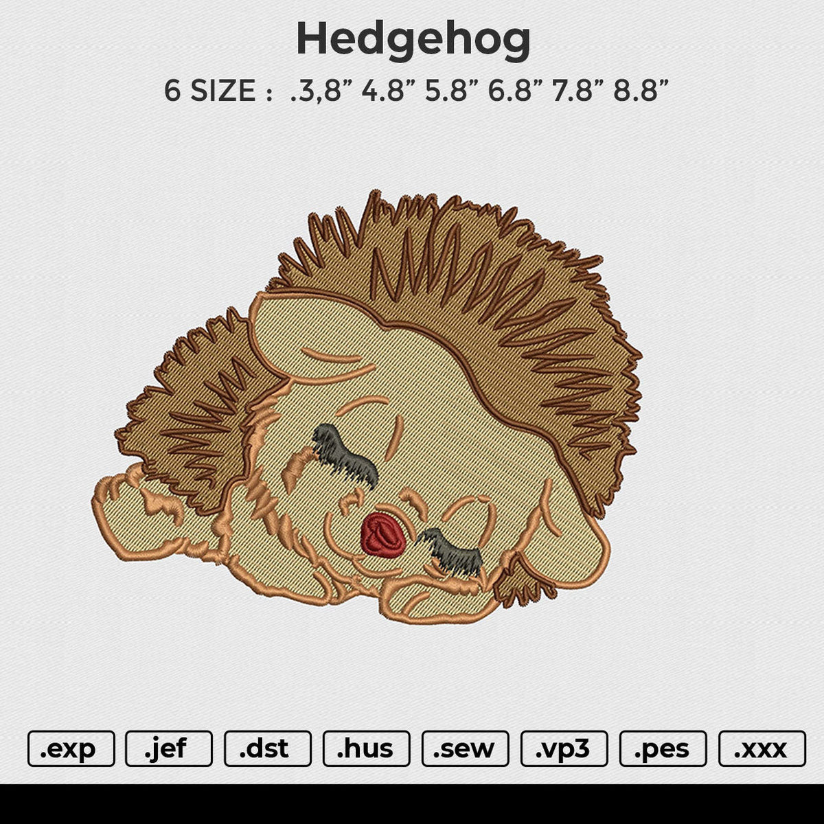 Hedgehog Embroidery File 6 size