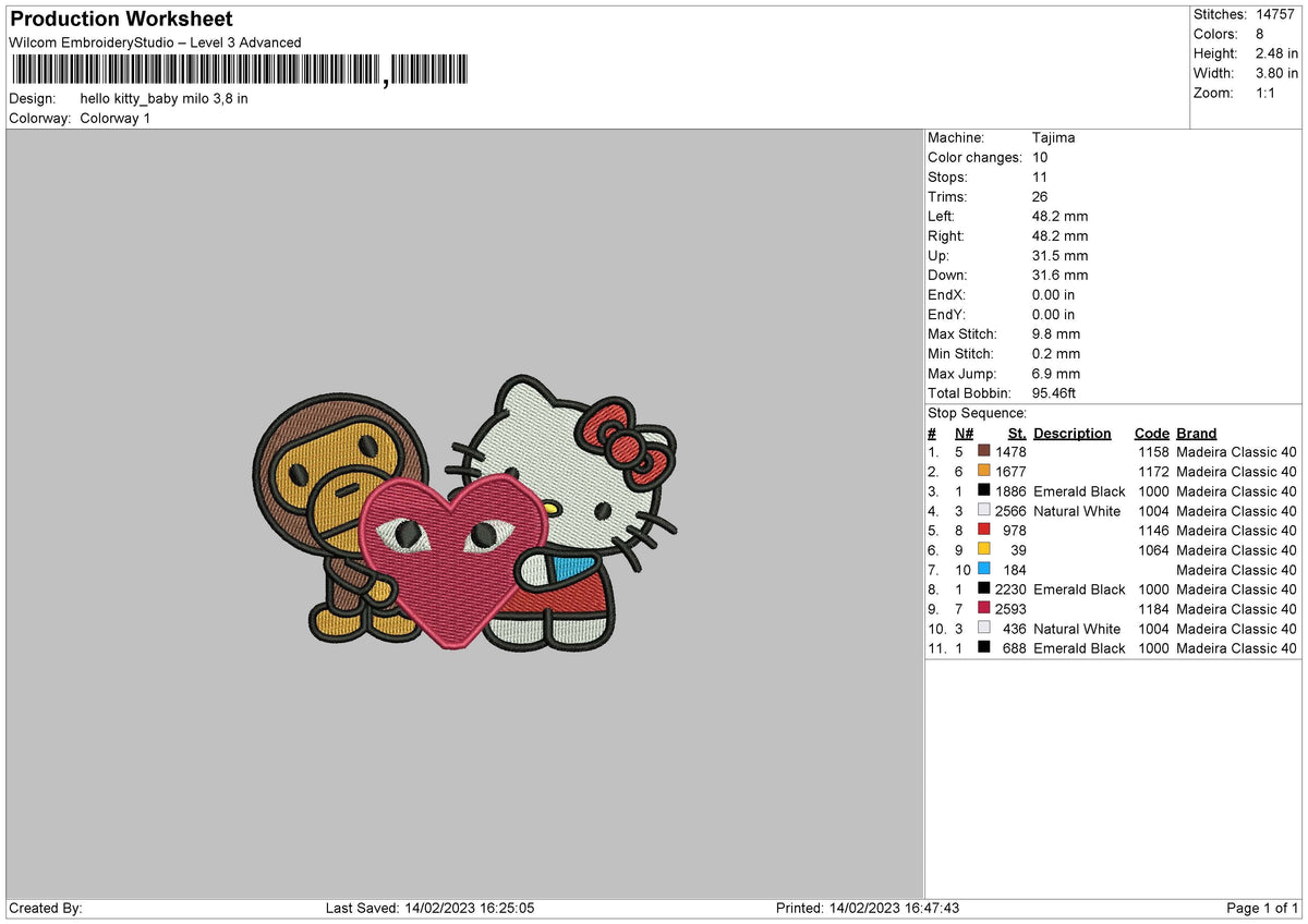 Kitty Milo Bby Embroidery File 6 sizes