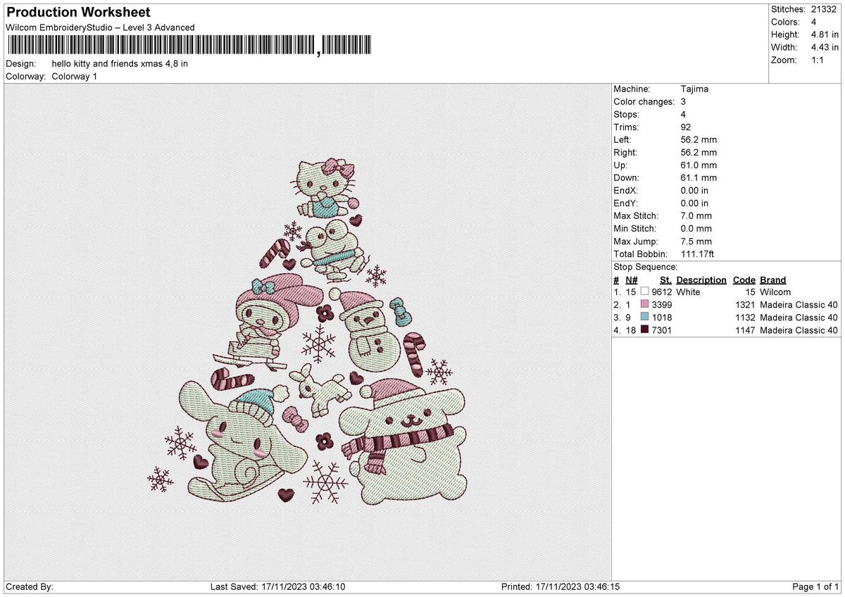 Hello Kitty and friends xmas Embroidery File 6 size