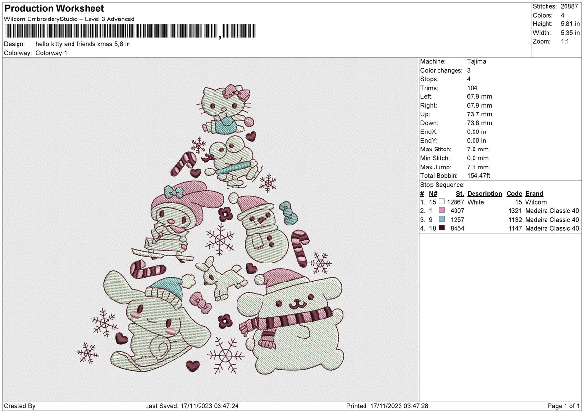 Hello Kitty and friends xmas Embroidery File 6 size