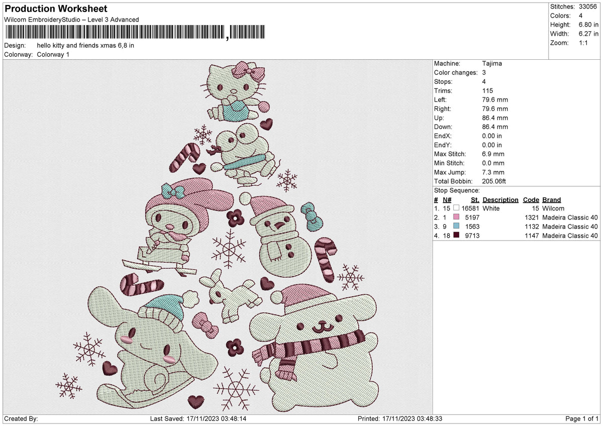 Hello Kitty and friends xmas Embroidery File 6 size