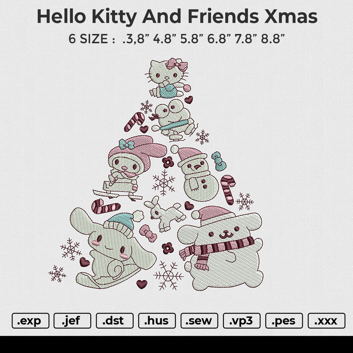 Hello Kitty and friends xmas Embroidery File 6 size
