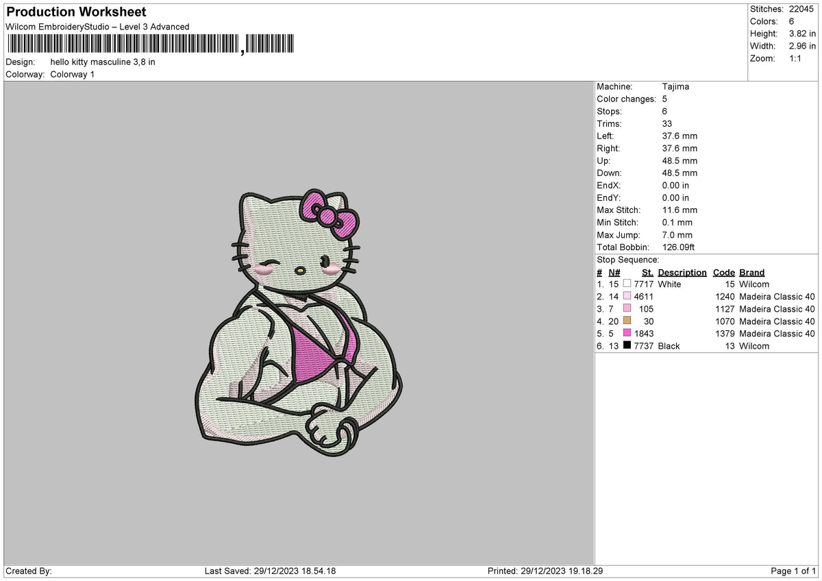 Kitty Muscle Embroidery File 6 sizes