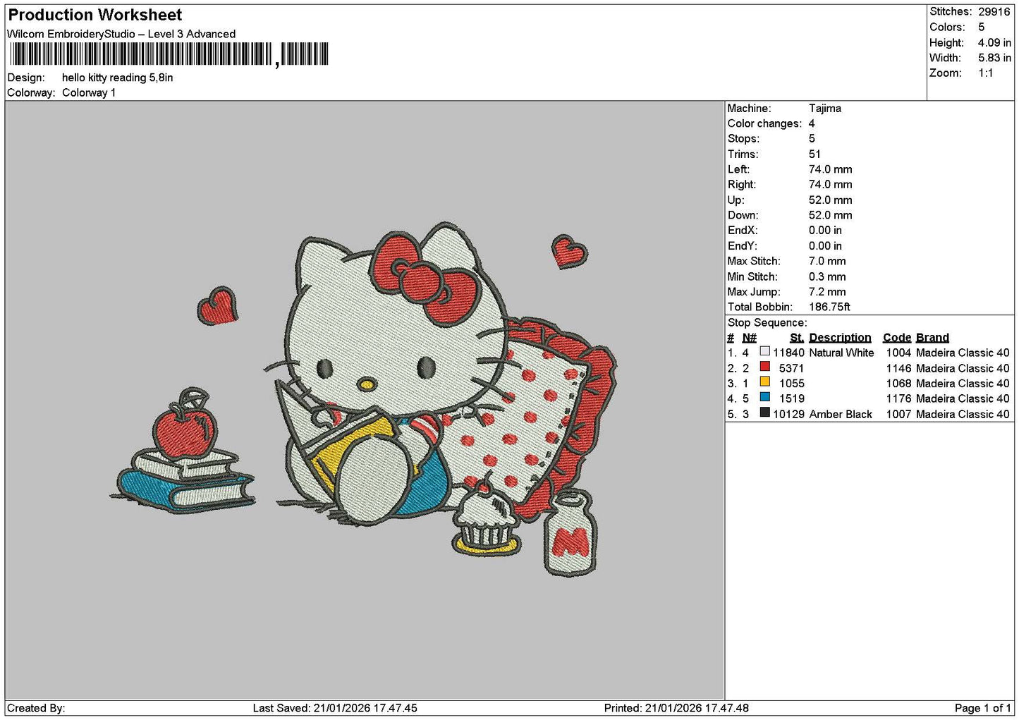 Kitty Reading Embroidery File 6 sizes