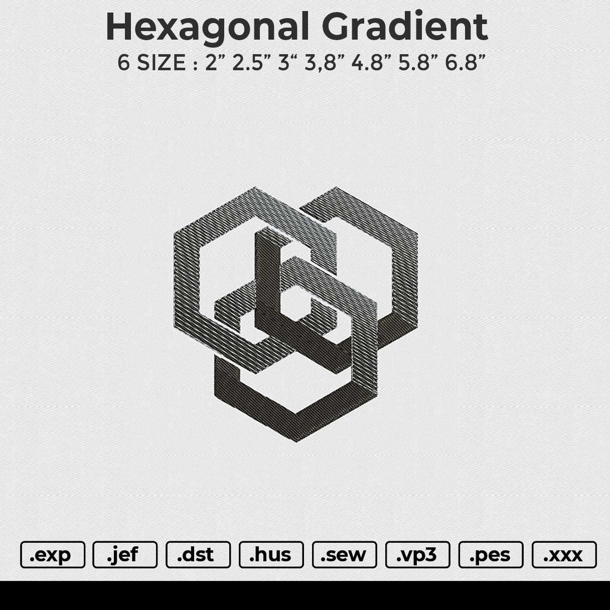 Hexagonal Gradient Embroidery File 6 size