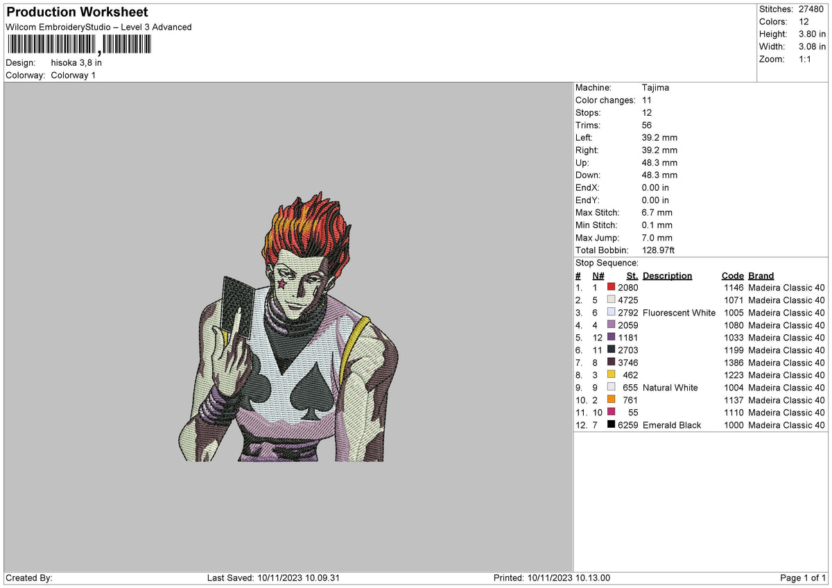 Hisoka1011 Embroidery File 6 sizes