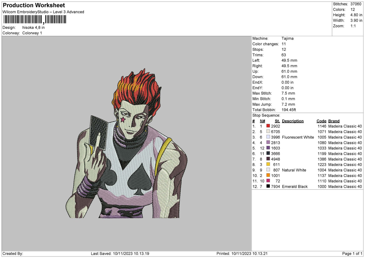 Hisoka1011 Embroidery File 6 sizes