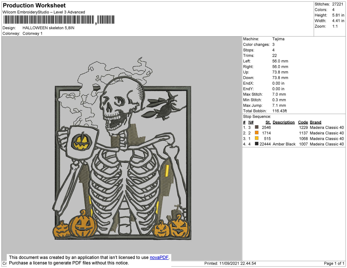 Halloween Skeleton Embroidery