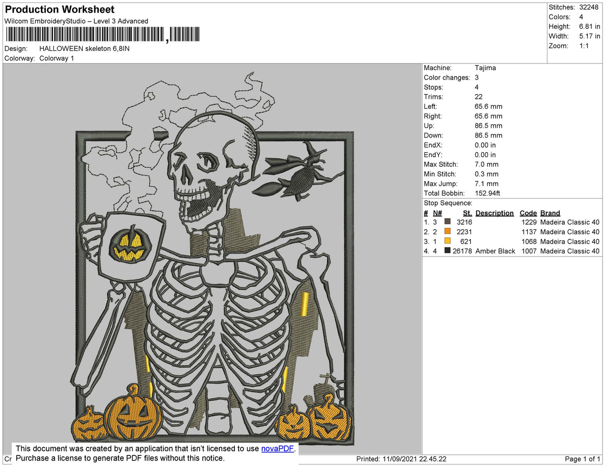 Halloween Skeleton Embroidery