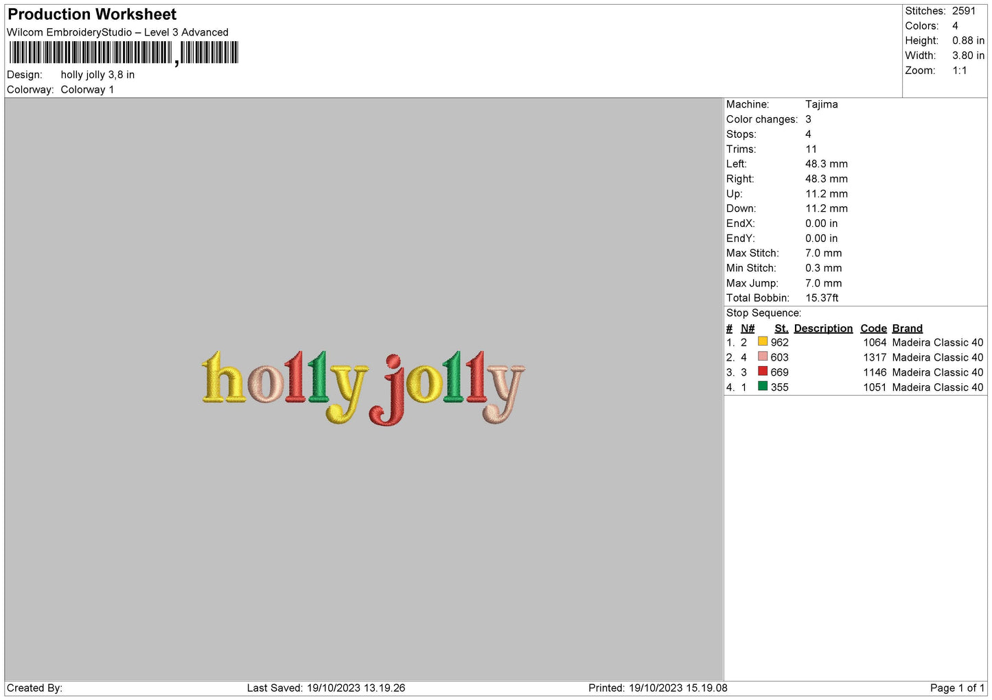 Jolly Embroidery File 6 sizes