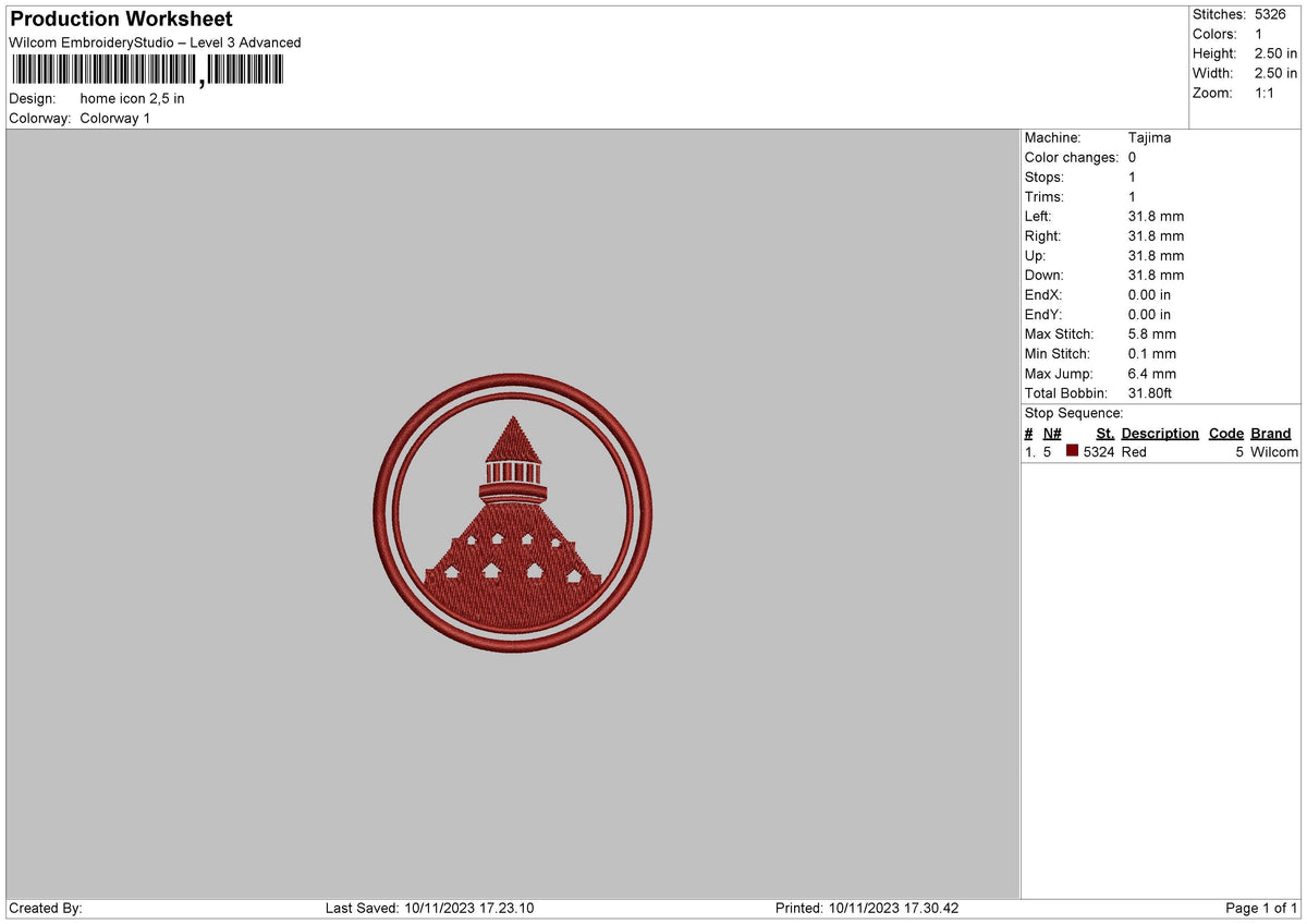 Home Icon Embroidery File 6 sizes