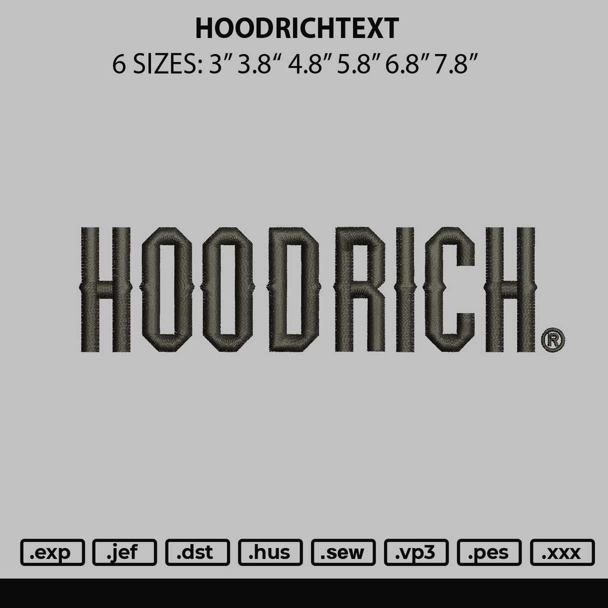 Hoodrichtext Embroidery File 6 sizes