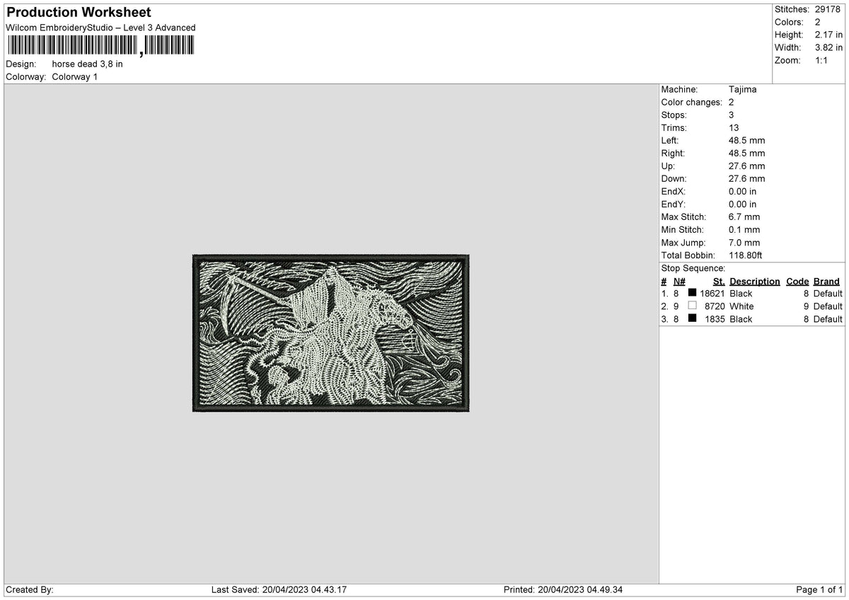Horse Dead Embroidery File 6 sizes
