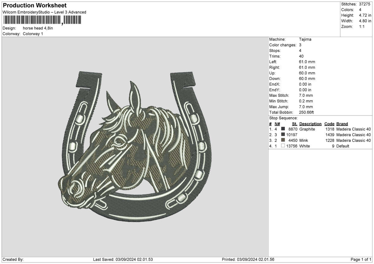 Horse Head Embroidery File 6 sizes