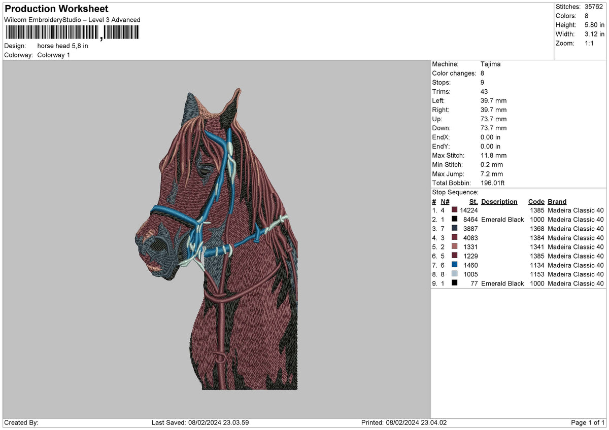 Horse Head Embroidery File 6 sizes
