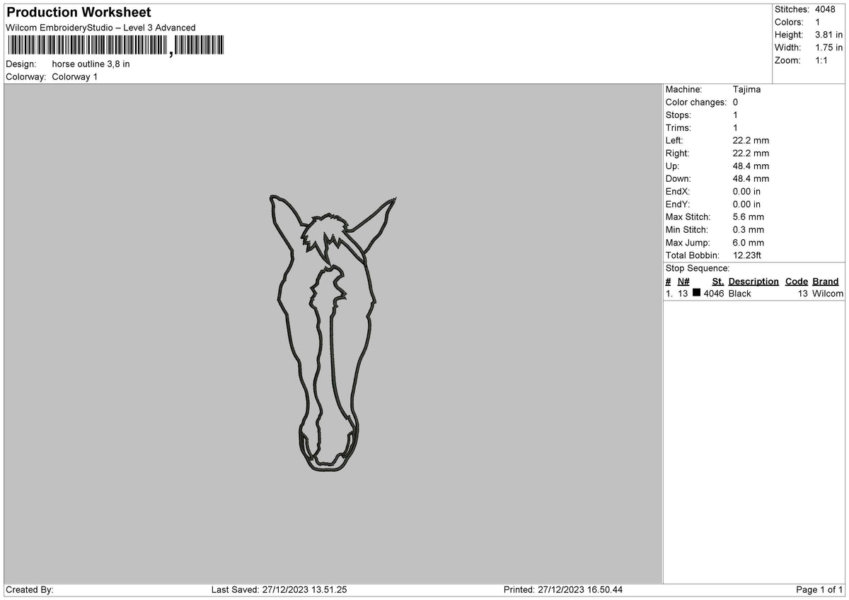 Horse Outline Embroidery File 6 sizes