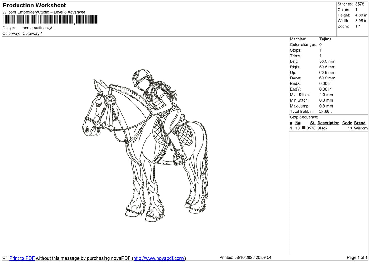 Horse outline Embroidery File 6 sizes