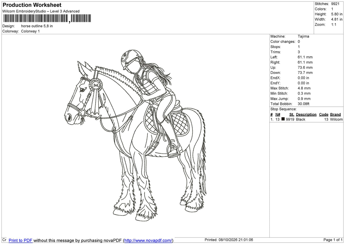 Horse outline Embroidery File 6 sizes