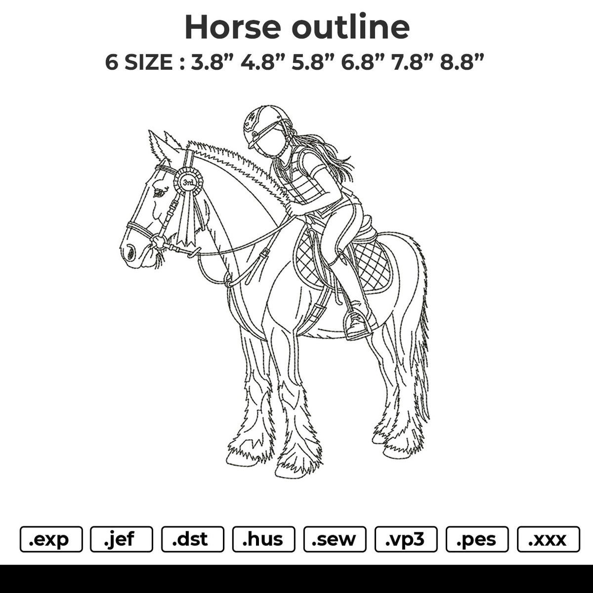 Horse outline Embroidery File 6 sizes