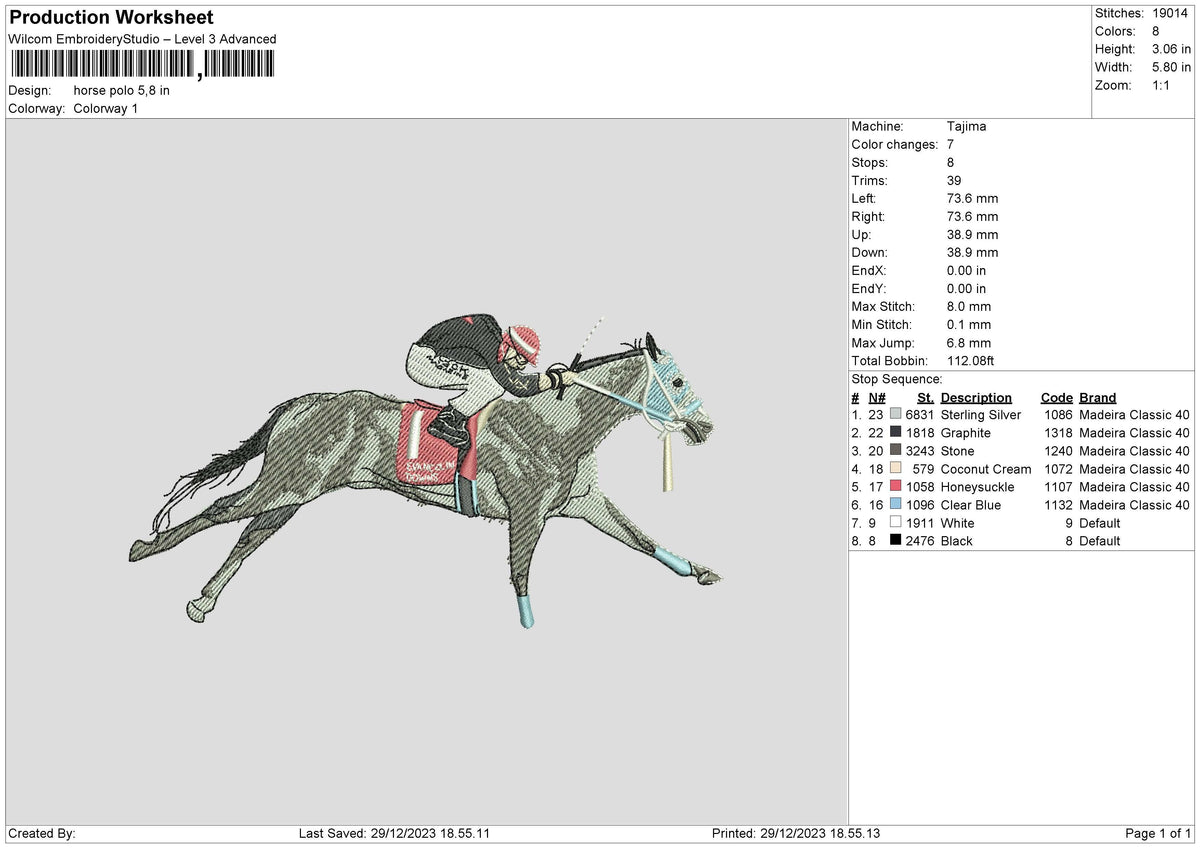 Horse 2912 Embroidery File 6 sizes