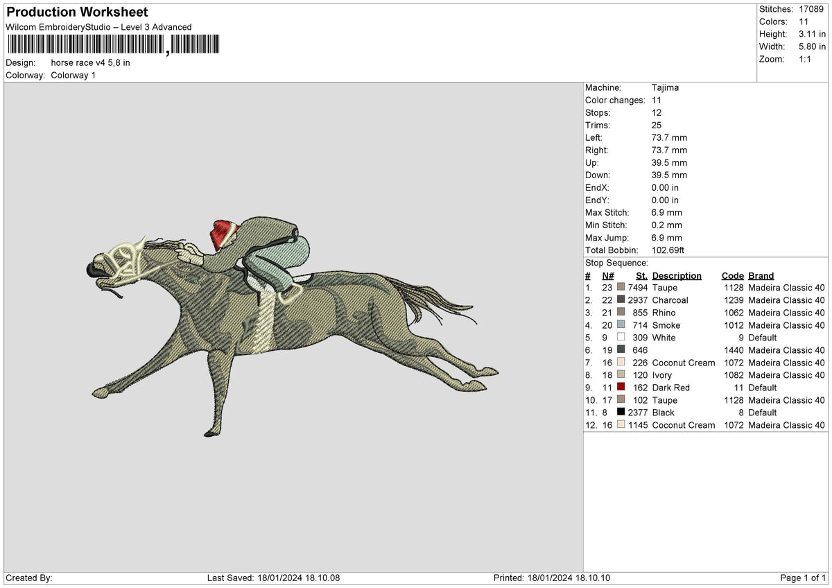 Horse Race V4 Embroidery File 6 sizes