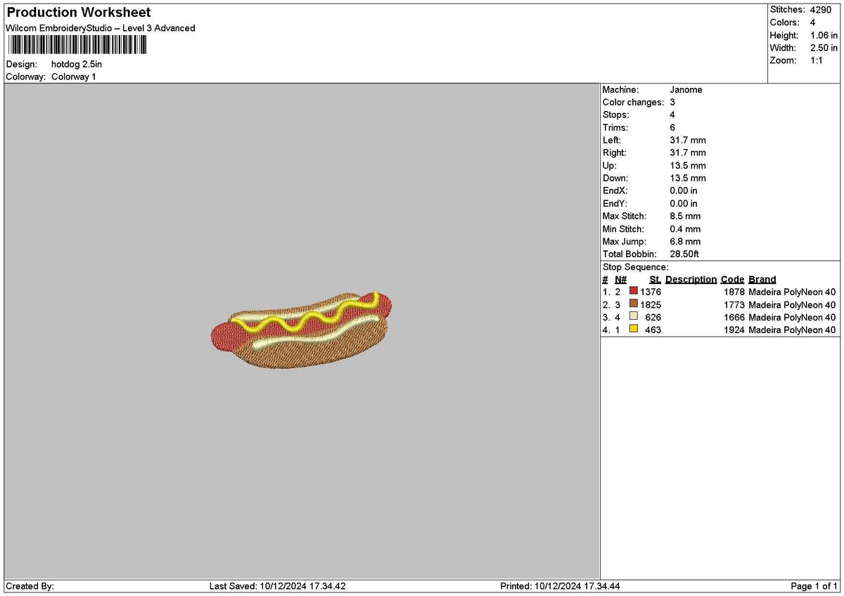 Hotdog Small Embroidery File 6 sizes