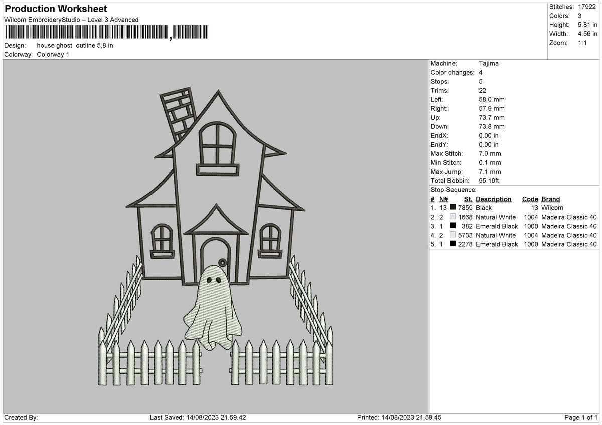 House Ghost Outline Embroidery File 6 sizes
