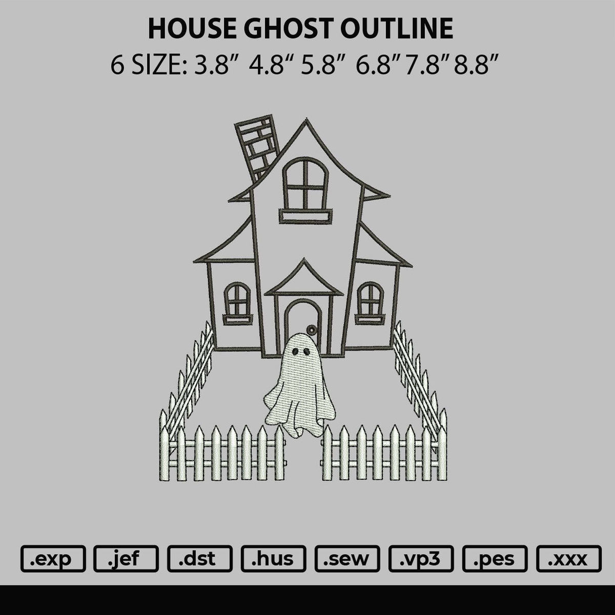 House Ghost Outline Embroidery File 6 sizes