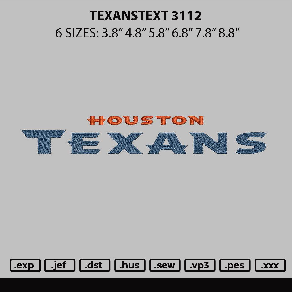 Texanstext 3112 Embroidery File 6 sizes