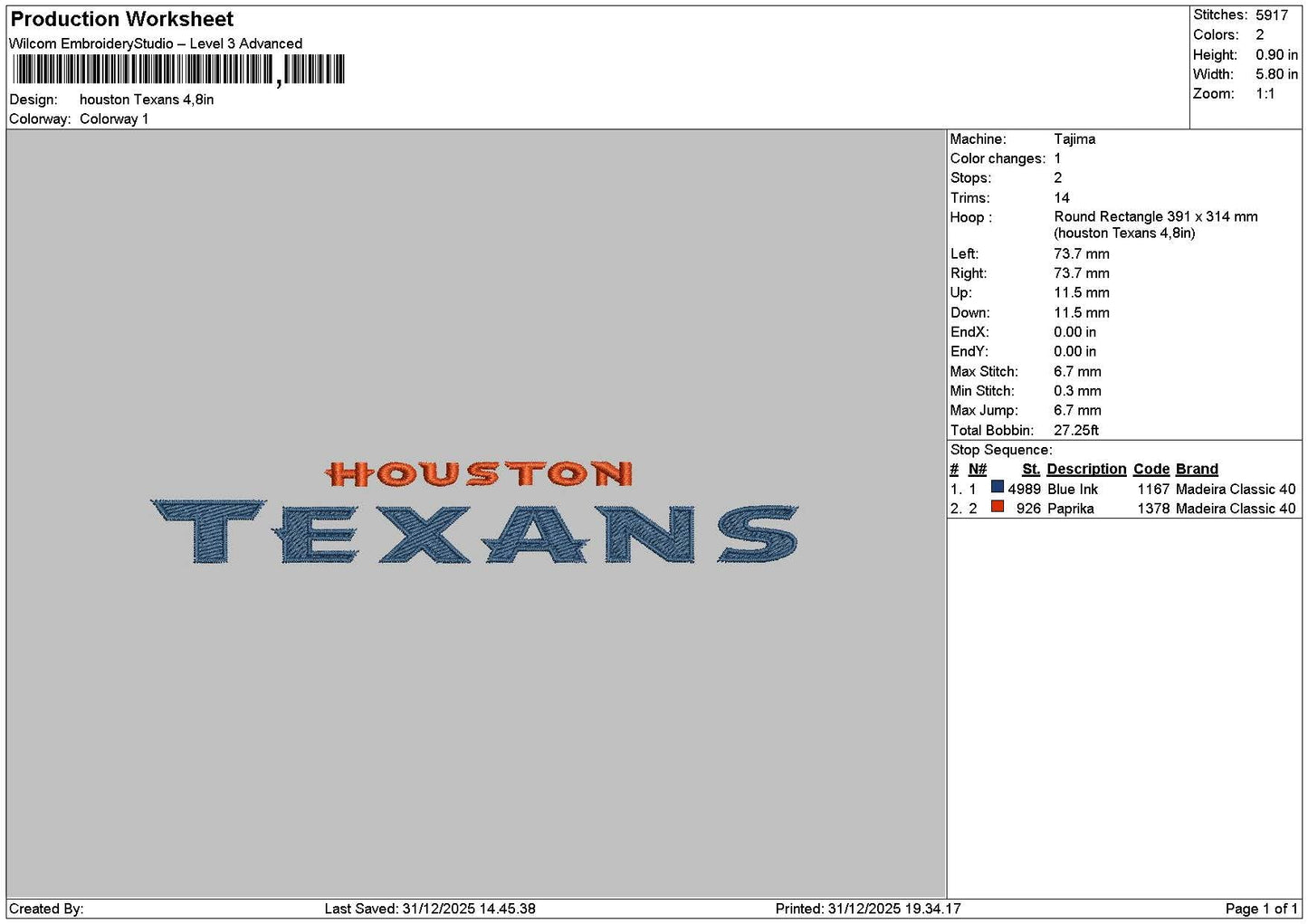 Texanstext 3112 Embroidery File 6 sizes