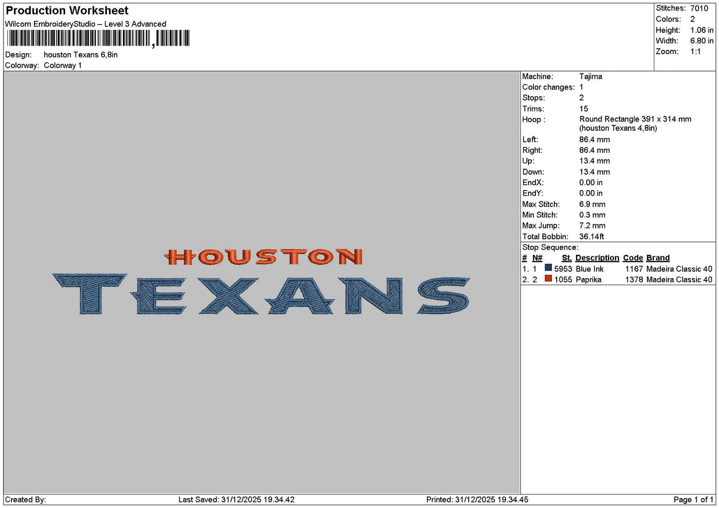 Texanstext 3112 Embroidery File 6 sizes
