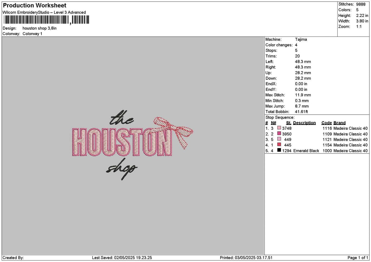 Houstontext 0305 Embroidery File 6 sizes